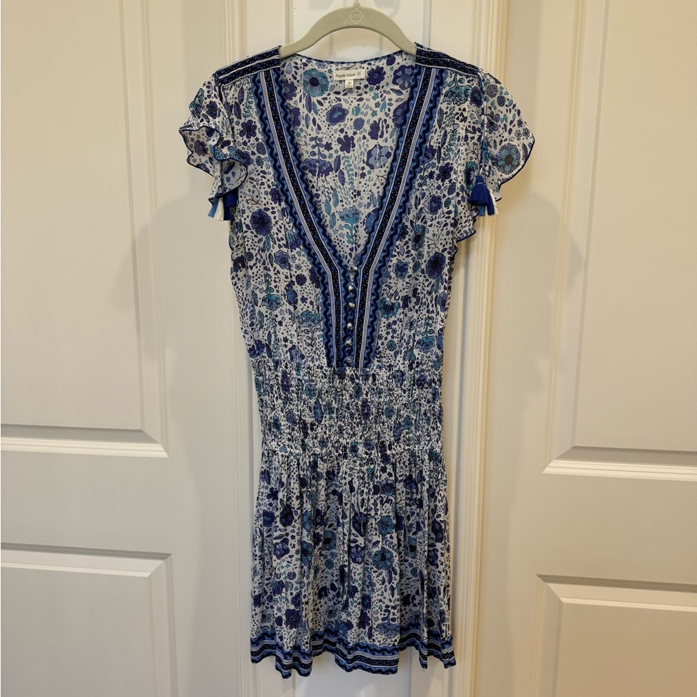 Poupette St. Barth Blue and White Flutter Sleeve Sundress